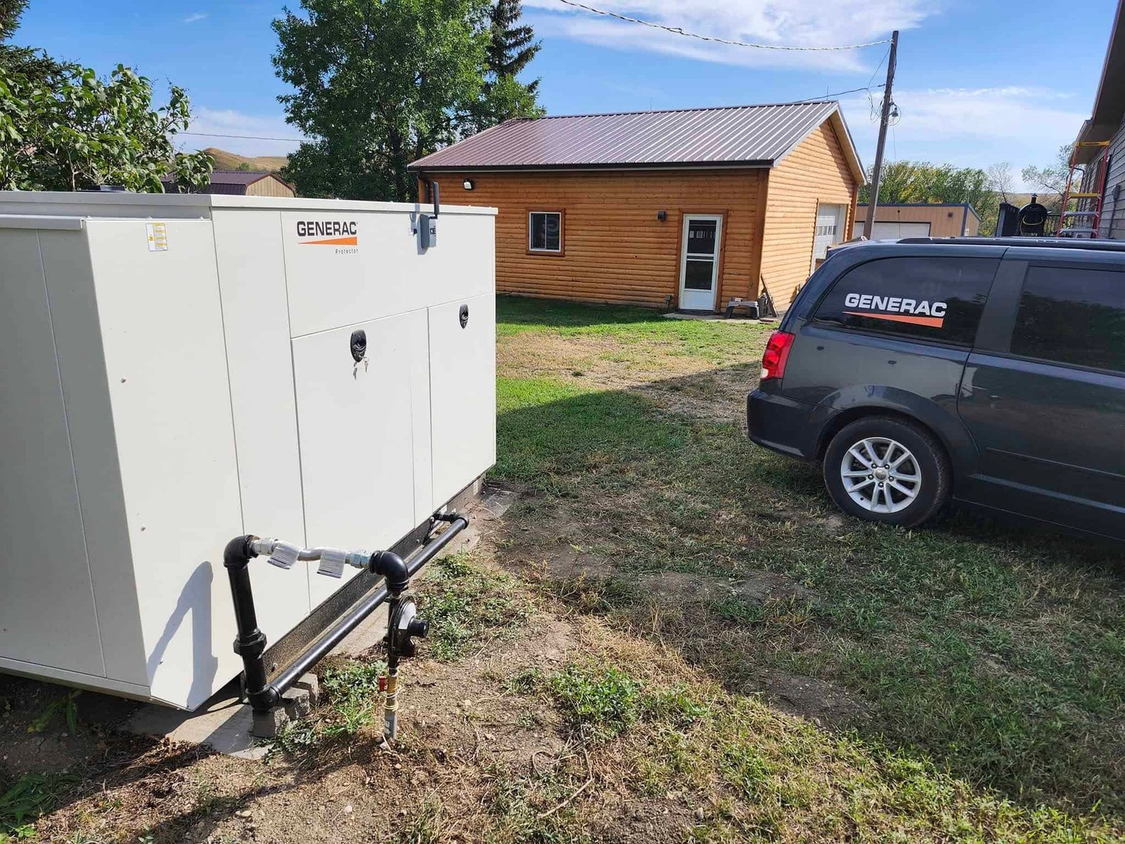 Generac generator installed on grass on Minot farm